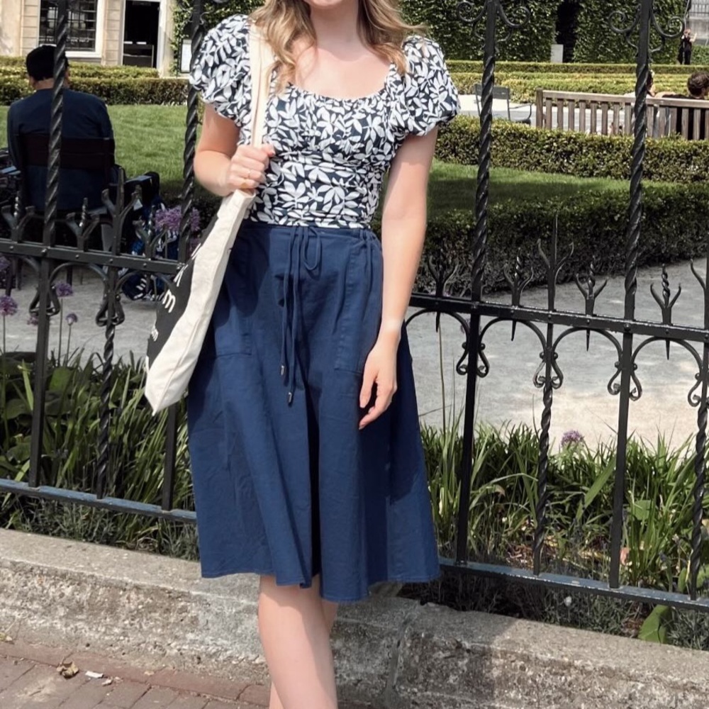 NAVY PAPER BAG POCKET MIDI SKIRT